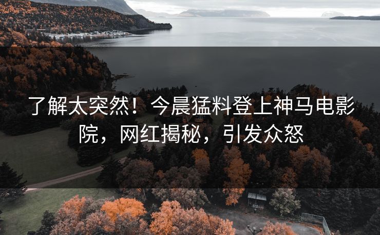 了解太突然！今晨猛料登上神马电影院，网红揭秘，引发众怒