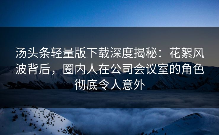 汤头条轻量版下载深度揭秘：花絮风波背后，圈内人在公司会议室的角色彻底令人意外